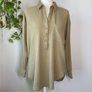 Anthropologie Pilcro 100% Cotton Textured Half Button Tunic Blouse Top Small